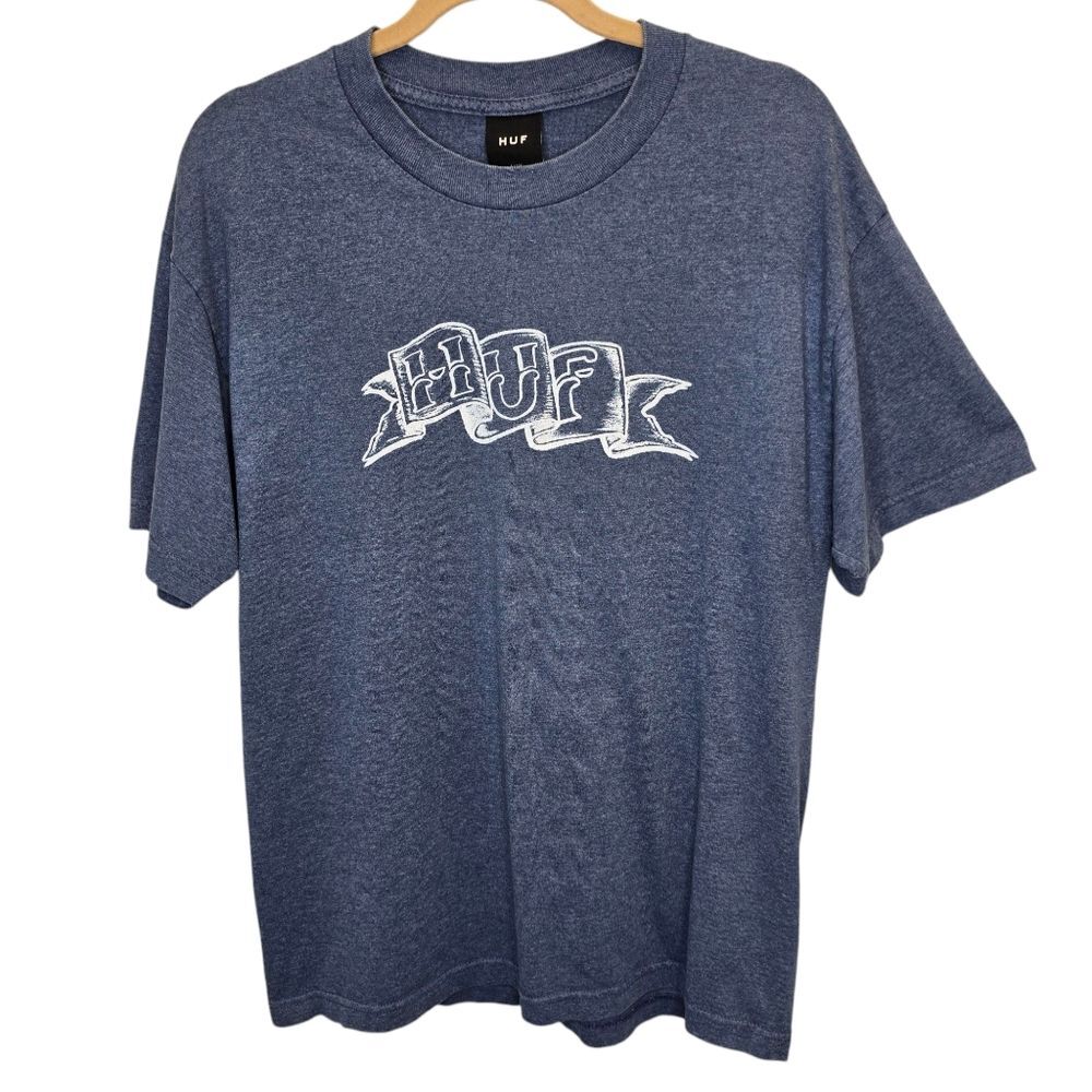 HUF Men's L Blue Logo Graphic Short Sleeve T-Shirt